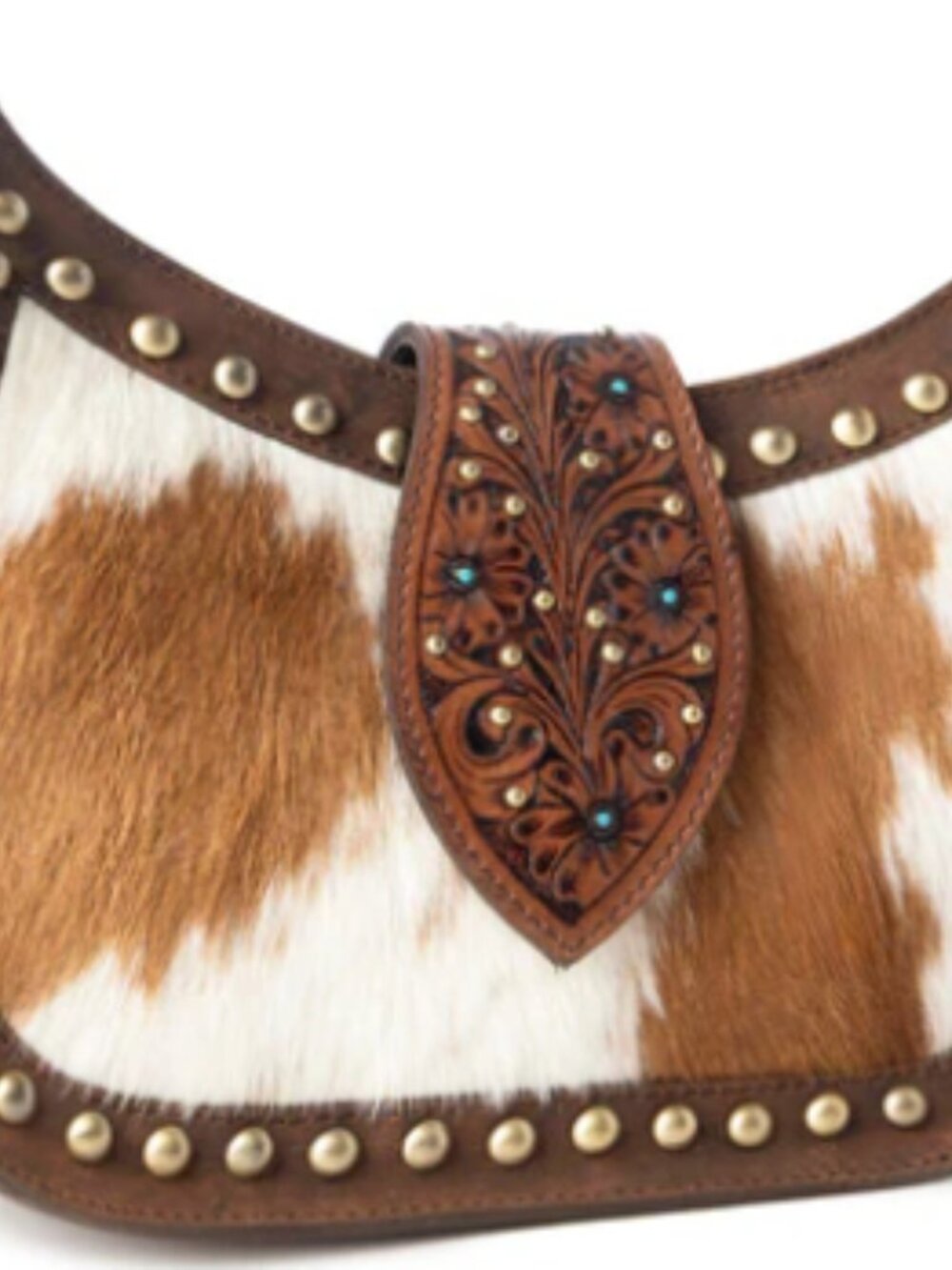 Myra Santa Fe Hand Tooled hair on Leather studded Crossbody Brown NWT - Picture 3 of 4